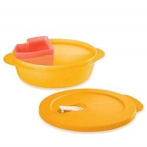 Tupperware CrystalWave PLUS Round Divided Lunch Dish w/Cold Cup Tangerine Orange